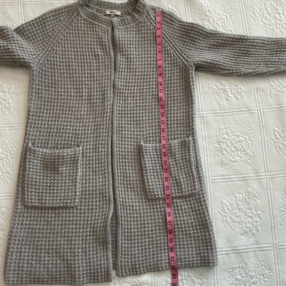 Madewell Waffle Stitch Long Sweater Cardigan Coat Pockets Gray/Silver Wool Blend - Picture 13 of 16